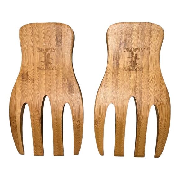 Simply Bamboo Set of 2 Classic Salad Hands Mixing Forks Kitchen Utensils EUC - Picture 2 of 5